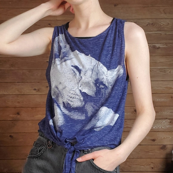 White Lion Blue Tie Tank Top - Picture 3 of 6
